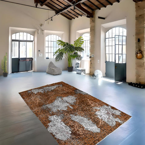 Bruin vintage vloerkleed - 285x163 cm - HANDGEMAAKT