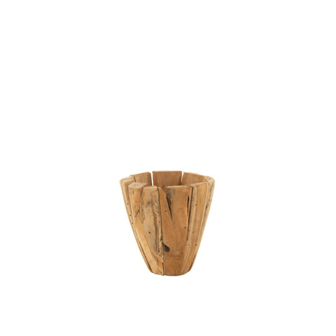 J-Line bloempot Jack Teak - hout - naturel - medium - Ø 35.00 cm
