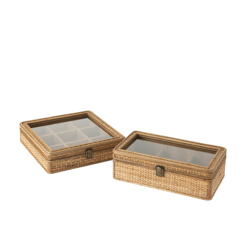 J-Line doos rechthoek 6 compartimenten - rotan/glas - naturel
