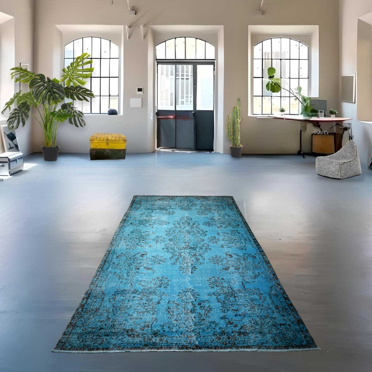 Blauw vintage vloerkleed - 276x170 cm - HANDGEMAAKT