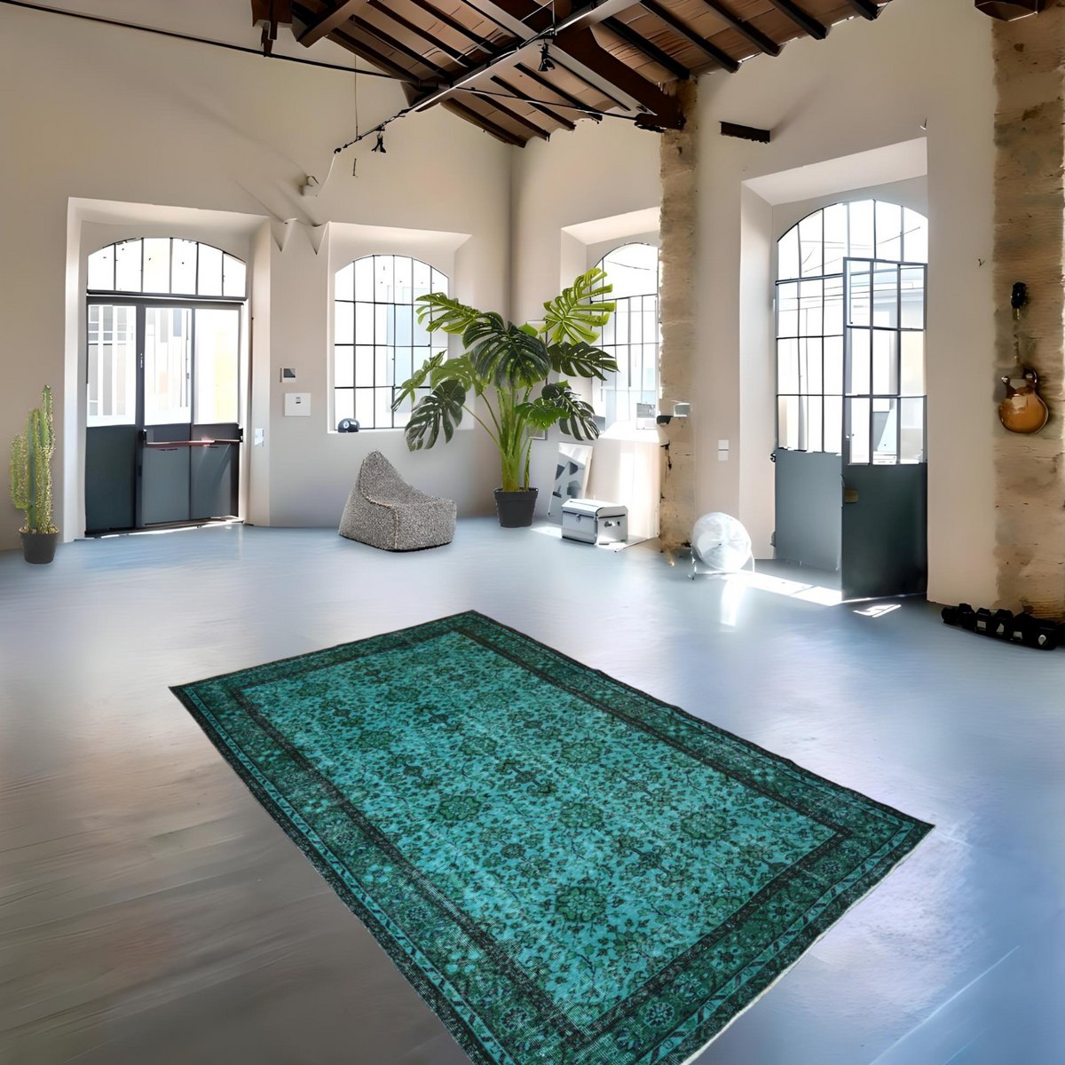 Turquoise vintage vloerkleed - 277x167 cm - HANDGEMAAKT
