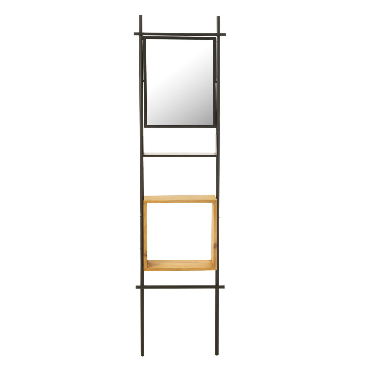J-Line Muur Schap Met Spiegel Tina Hout/Ijzer Zwart/Naturel