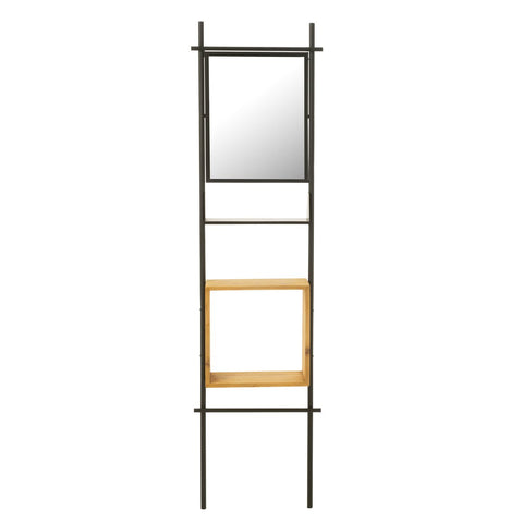 J-Line Muur Schap Met Spiegel Tina Hout/Ijzer Zwart/Naturel