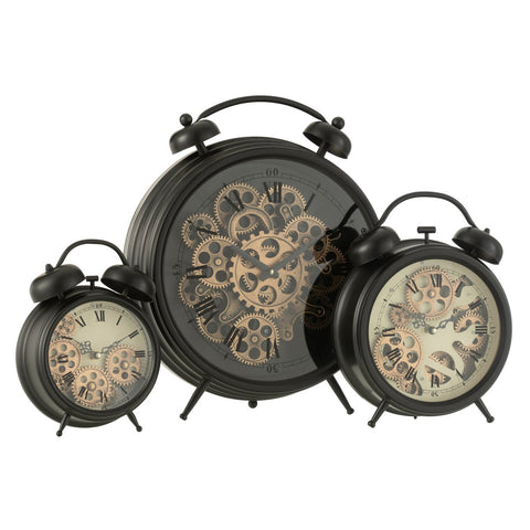 J-Line Wekker Romeinse Cijfers klok - metaal - zwart- L - Ø 47 cm
