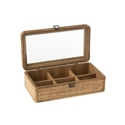 J-Line doos rechthoek 6 compartimenten - rotan/glas - naturel