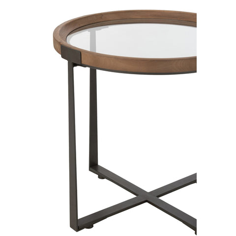 J-Line Set Van 2 Salontafel Mine Glas/Spar Hout Naturel/Zwart