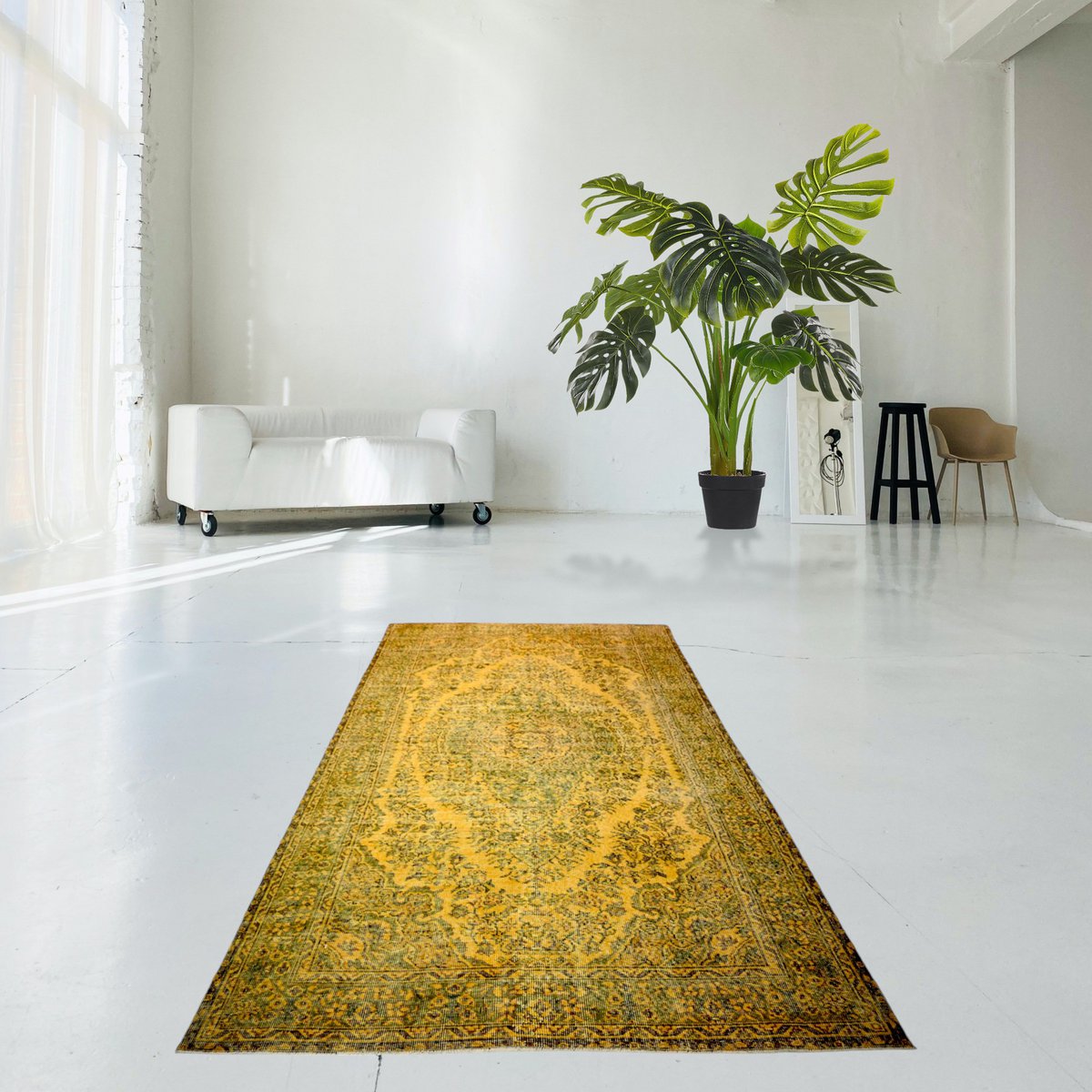 Geel vintage vloerkleed - 281x177 cm - HANDGEMAAKT
