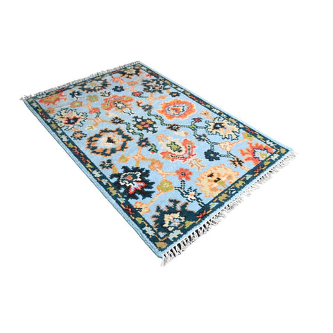 Blauw Azeri vloerkleed - 95x67 cm - HANDGEMAAKT