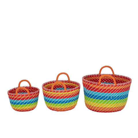 J-Line Set Van 3 Mand Regenboog Strepen+Handvaten Zeegras Mix