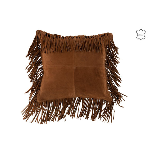 J-Line kussen Franjes Vierkant - leer - cognac