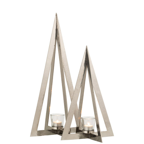 J-Line theelichthouder Boom - metaal/glas - zilver - large