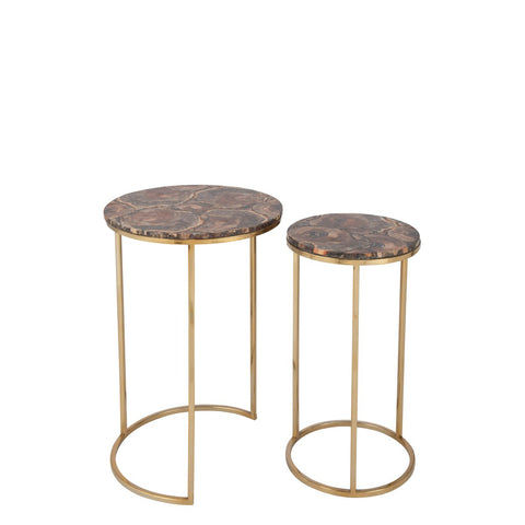 J-Line bijzettafel Petri - steen/metaal - bruin/zilver