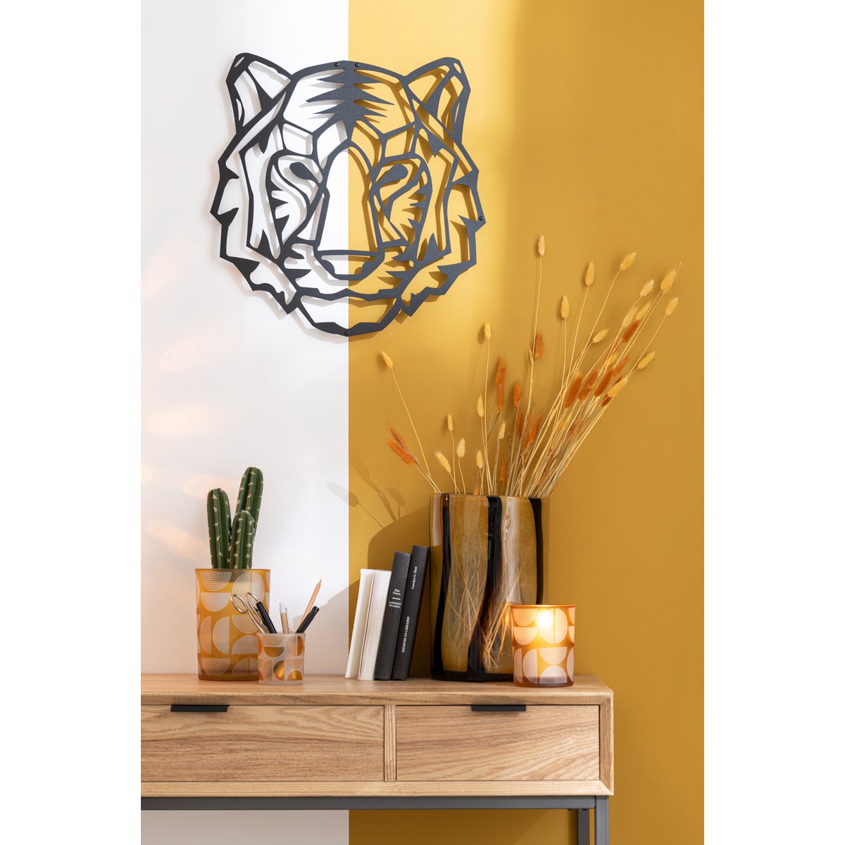 J-Line wanddecoratie Tijger - metaal - zwart