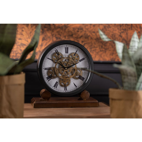 J-Line klok op voet - hout - goud/ zwart - Ø 35 cm