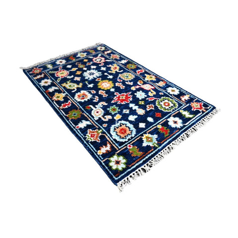 Blauw Azeri vloerkleed - 93x63 cm - HANDGEMAAKT