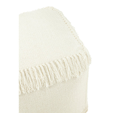 J-Line Poef Vierkant Gewoven+Franjes Viscose Wit