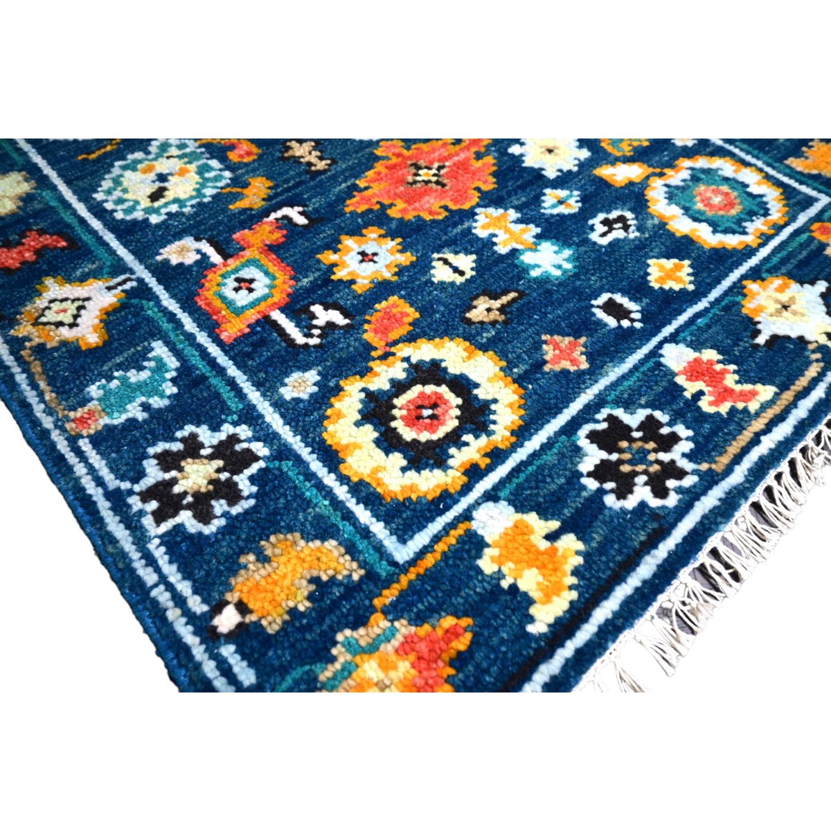 Blauw Azeri vloerkleed - 93x68 cm - HANDGEMAAKT
