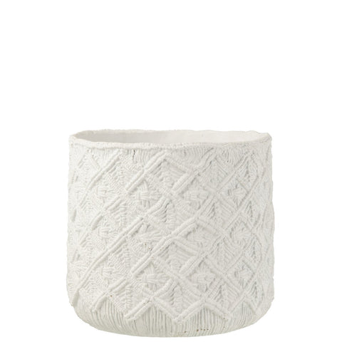 J-Line Bloempot Geruit - cement - wit - L - Ø 33 cm