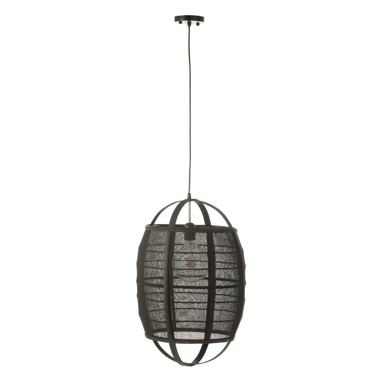 J-Line Hanglamp Ion Linnen/Bamboe Zwart Small