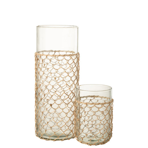 J-Line vaas Breiwerk - glas/riet - transparant - large