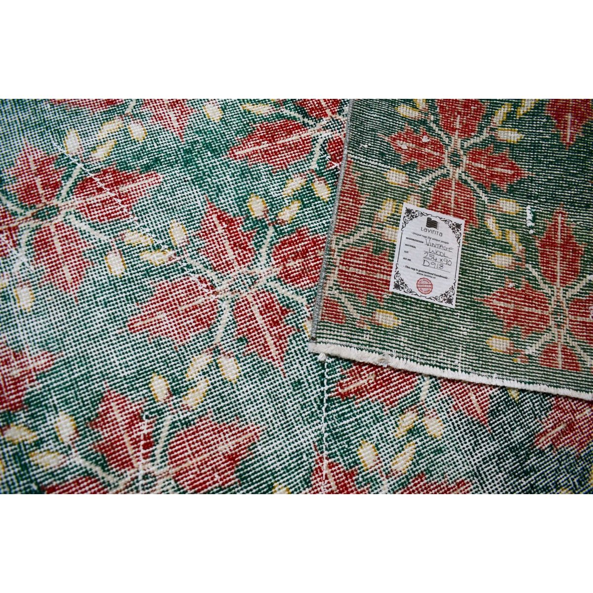 Bloemen vintage vloerkleed - 254x90 cm - HANDGEMAAKT
