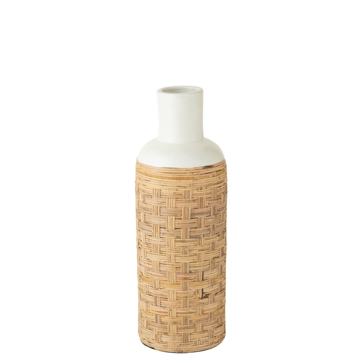 J-Line vaas Geweven Terracotta - rotin - wit/naturel