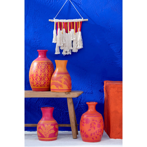 J-Line vaas Bloemen + Lijnen - keramiek -  roze/oranje