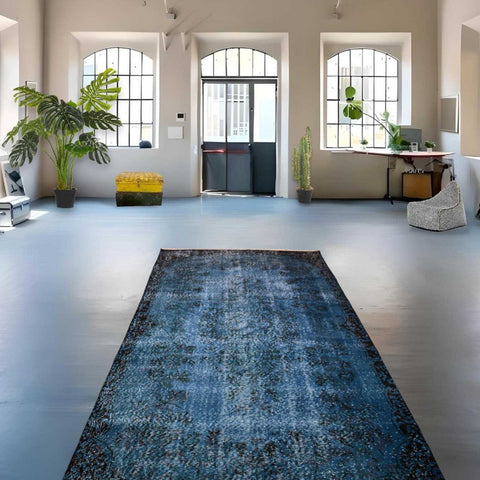 Blauw vintage vloerkleed - 287x157 cm - HANDGEMAAKT