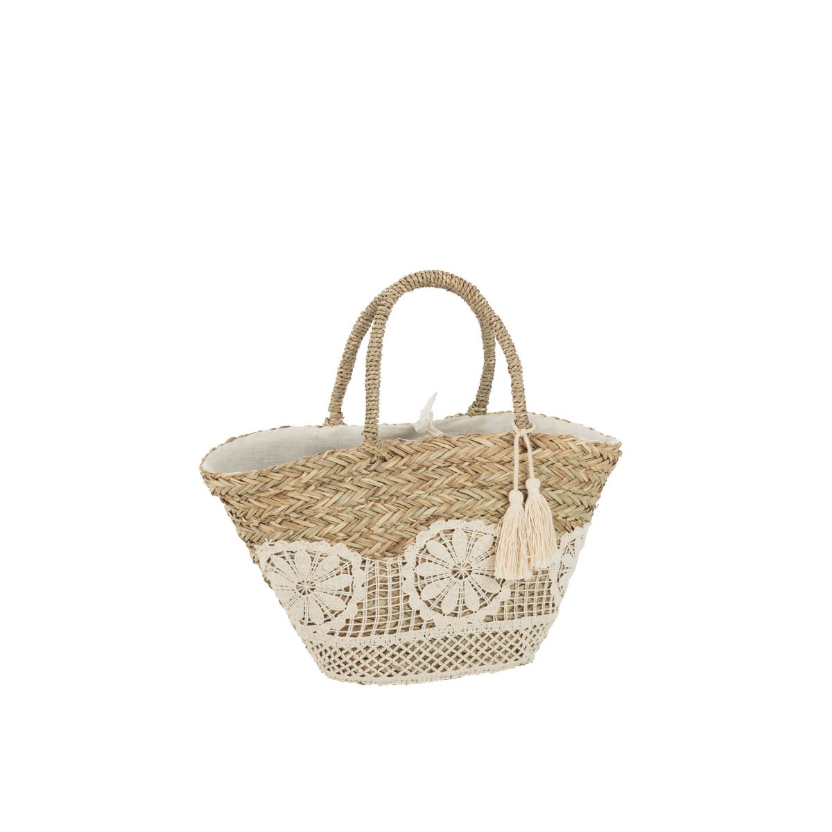 J-Line Strandtas Kant Bloem+Kwast Jute Naturel/Wit