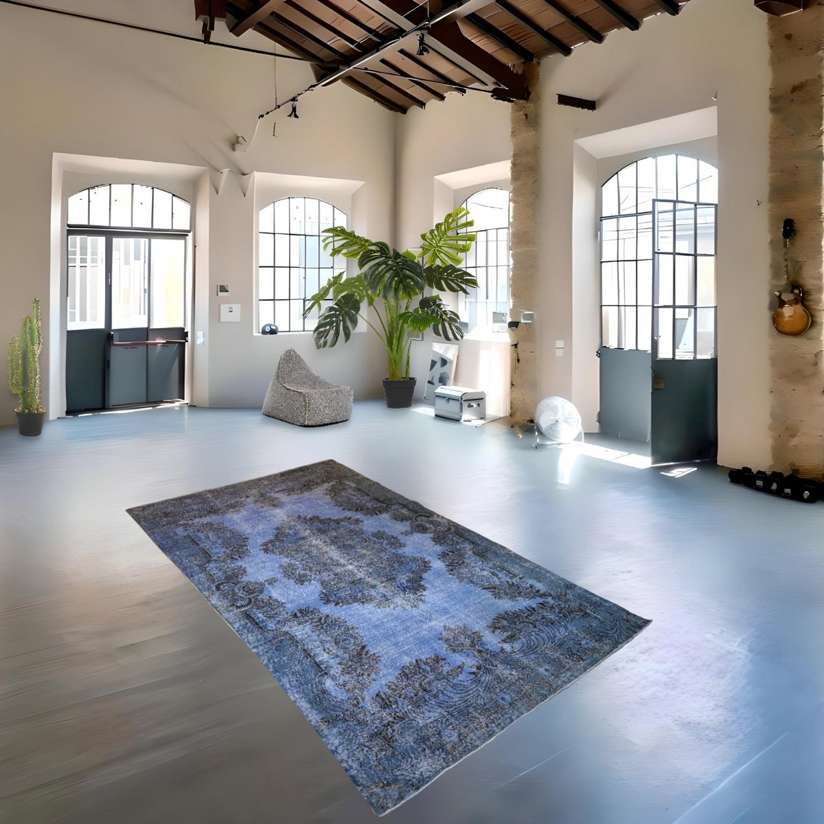 Blauw vintage vloerkleed - 285x193 cm - HANDGEMAAKT