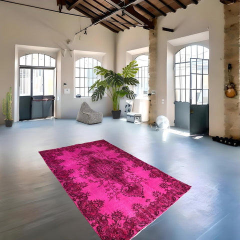 Roze vintage vloerkleed - 280x177 cm - HANDGEMAAKT