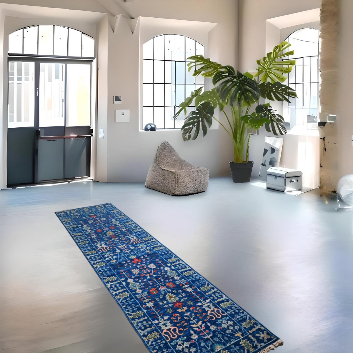 Blauwe Azeri loper - 300x80 cm - HANDGEMAAKT