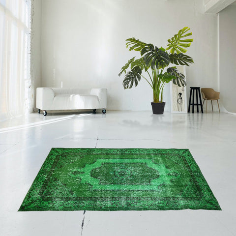 Groen vintage vloerkleed - 204x114 cm - HANDGEMAAKT
