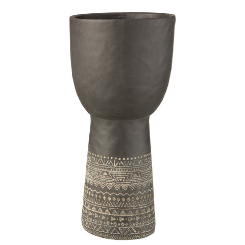 J-Line Pot Gat Decoratie Etnisch Cement Grijs Large