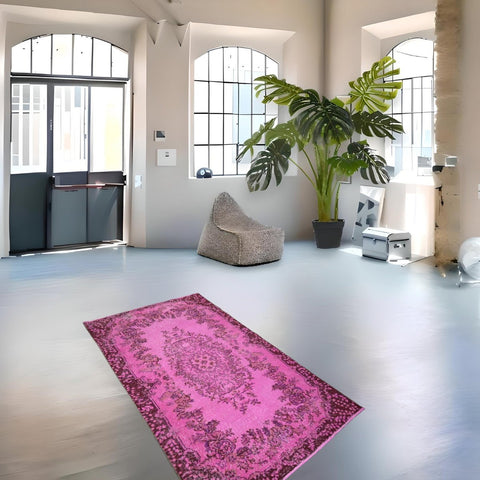 Roze vintage vloerkleed - 186x110 cm - HANDGEMAAKT