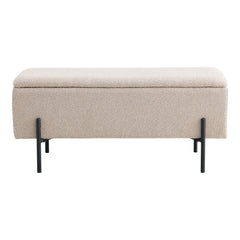 Watford Bench - Bank in bouclé met opbergruimte, beige met zwarte poten, 95x36,5x46 cm, HN1233