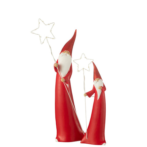 J-Line Set Van 2 Kerstman Led Ster Resin Wit/Rood