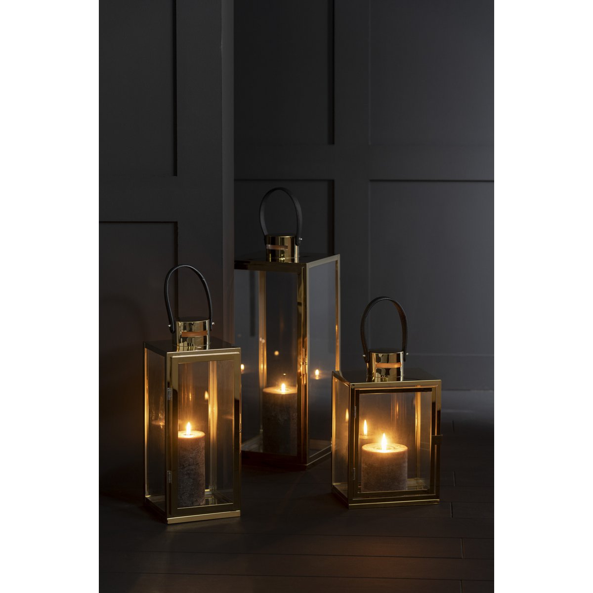 J-Line Lantaarn Rechthoek Metaal/Glas Goud