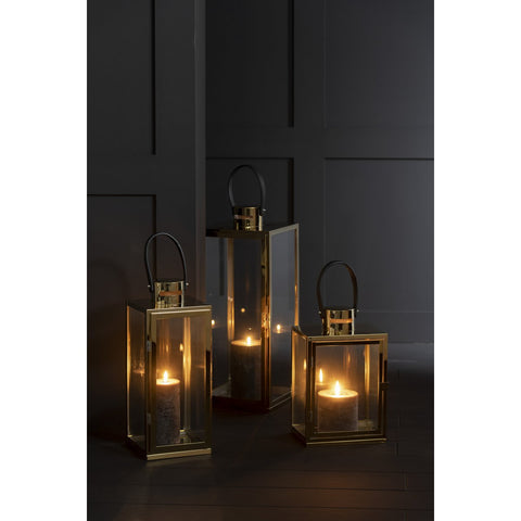 J-Line Lantaarn Rechthoek Metaal/Glas Goud