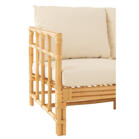 J-Line sofa Elise + kussen 3 Personen - rotan/textiel - naturel/wit