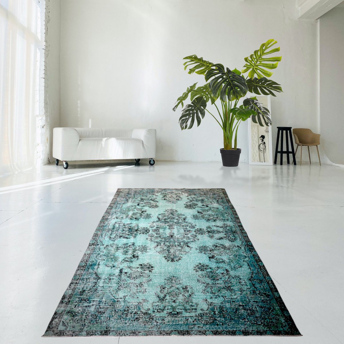 Turquoise vintage vloerkleed - 290x200 cm - HANDGEMAAKT