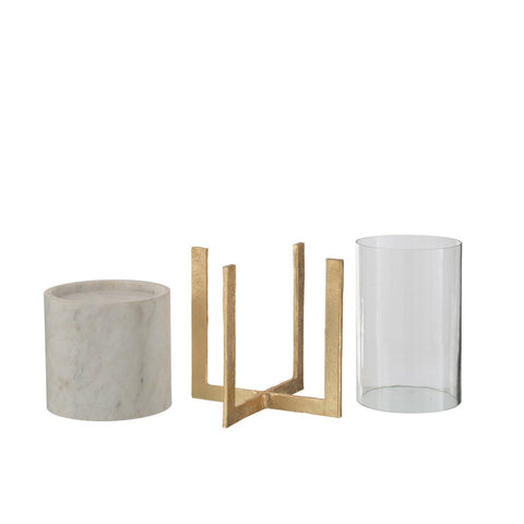 J-Line windlicht Glas Voet - marmer/metaal - grijs/champagne - large