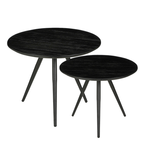 Jailey Bijzettafel - Set van 2 - H49 x Ø50 cm - Gerecycled Hout - Zwart