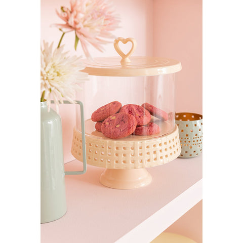 J-Line Cake bord onder glas - taartplateau - keramiek - geel - L