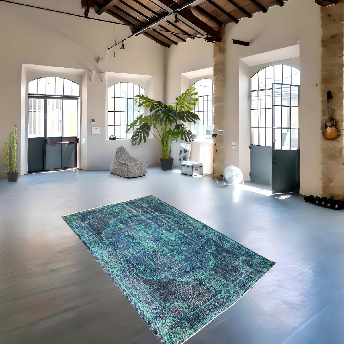 Turquoise vintage vloerkleed - 250x156 cm - HANDGEMAAKT