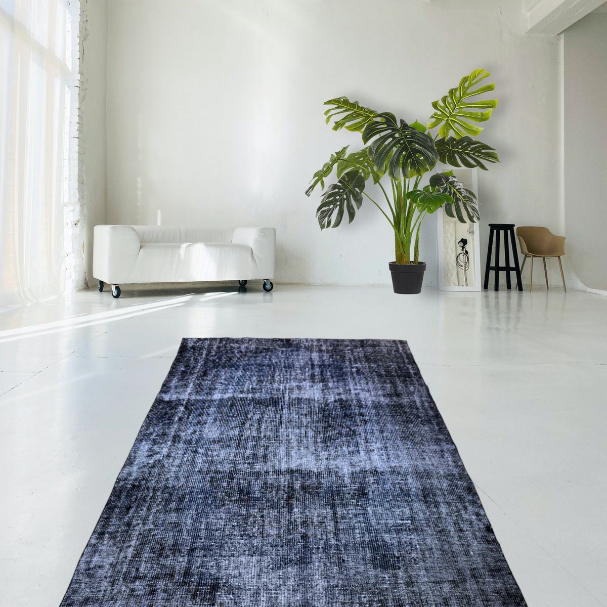 Blauw vintage vloerkleed - 267x156 cm - HANDGEMAAKT