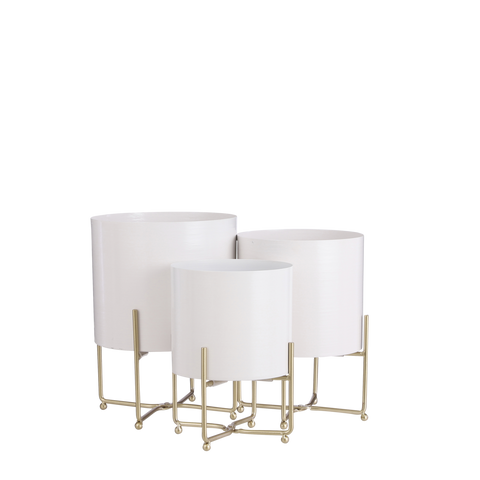 Aries Bloempot op Standaard - Set van 3 - H32 x Ø24 cm - Wit