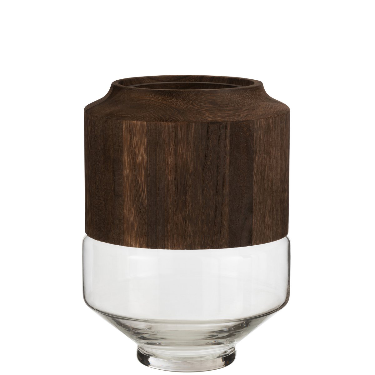 J-Line vaas Rond Hoog - hout/glas - donkerbruin - L - 31.00 cm hoog