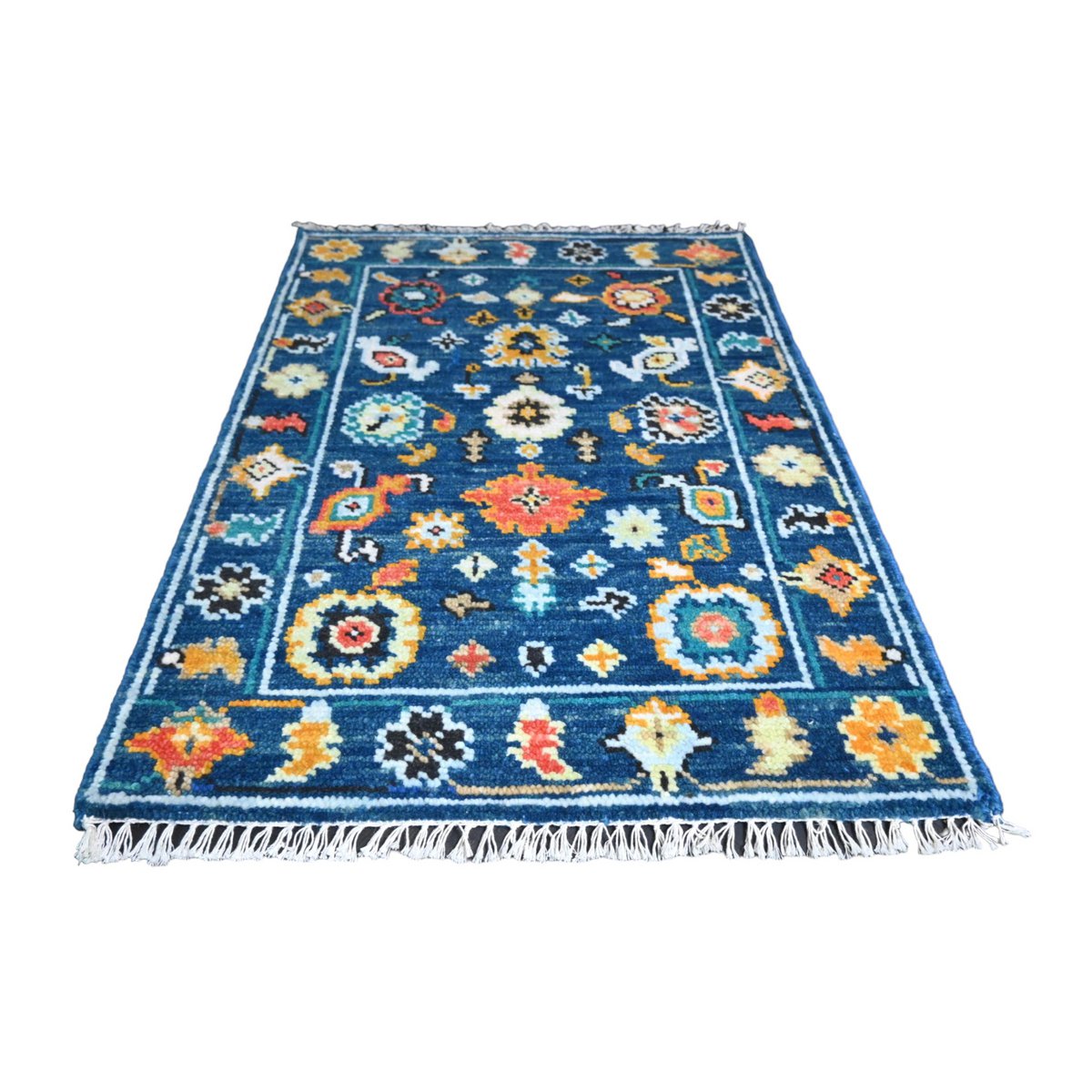 Blauw Azeri vloerkleed - 93x66 cm - HANDGEMAAKT