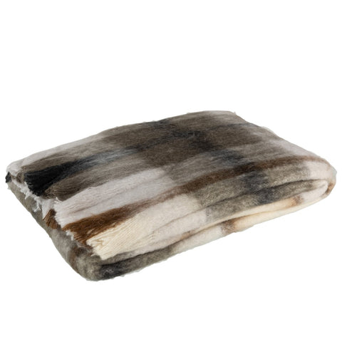 J-Line Plaid ruit - polyester - bruin/ grijs/ wit - 190 x 136 cm